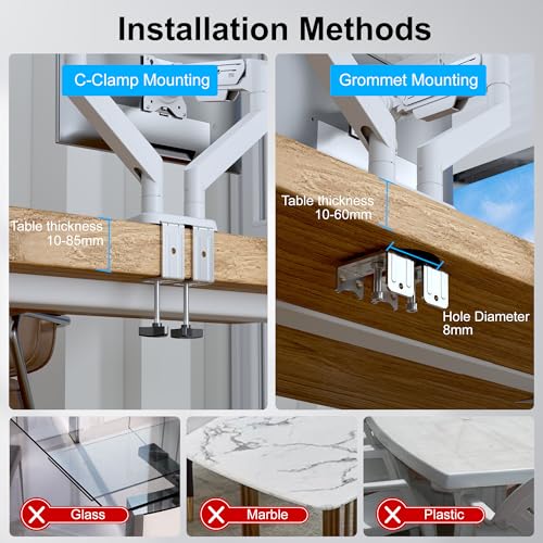 ETHU Dual Monitor Arm, Heavy Duty Monitor Desk Mount with Gas Spring, Full Adjustable VESA Monitor Mount for 17-38 inch Screens to 2-12KG, Dual Monitor Stand with Ergonomic Design, White