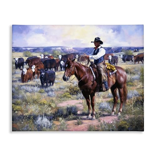 Stupell Industries Cowboy Rounding Up Cattle Canvas Wall Art Design by Jack Sor…
