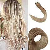 Fshine 18inch Balayage Remy Tape in Hair Extensions Color #12 Fading to #18 and #60 Glue in Extensions Human Hair 20pcs 50g