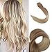 Fshine 18inch Balayage Remy Tape in Hair Extensions Color #12 Fading to #18 and #60 Glue in Extensions Human Hair 20pcs 50g
