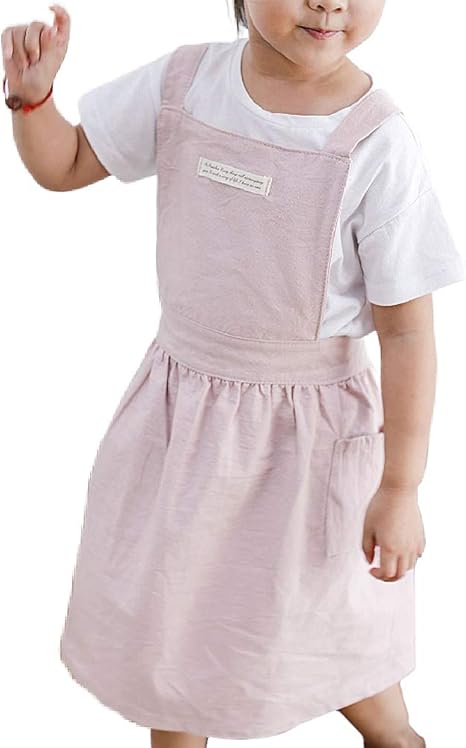 Amazon Co Jp キッズエプロン 女の子 男の子 リネン 子供用エプロン H型 親子でお揃い 北欧 無地 シンプル 無地 撥水 家庭用 料理教室 ピンク ホーム キッチン