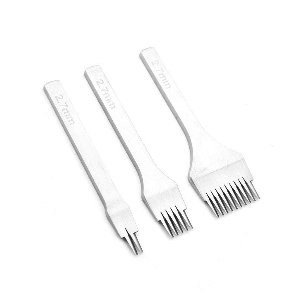 3PCS Punch Prong Tool White Steel 2/5/10 Leather Craft Punch Tool Set DIY Lacing Stitching Chisel Set - Prong pitch 2.7mm/ 3.0mm/ 3.38mm/ 3.85mm for Leather Crafts(2.7mm)