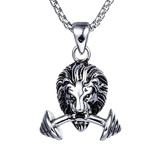 Qiao La Hip Hop Lion Head With Barbell Punk Style Pendant Necklace (sliver)