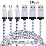 Eashion 3Pack 6FT Nylon Braided Charging Cable Charger Cord 8-Pin Lightning to USB Cable Cord Compatible with iPhone 7/ 7 Plus/6/6s/6 plus/6s plus, iPhone 5/5s/5c,iPad, iPod and More(white)