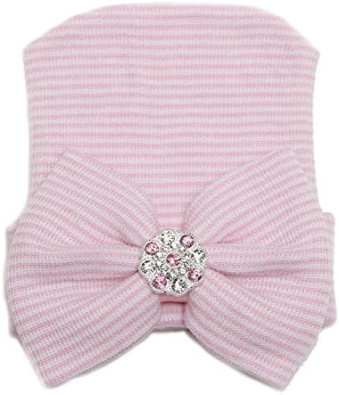 Ademoo Newborn Girls Nursery Beanie Hospital Hat With Bow (Pink)