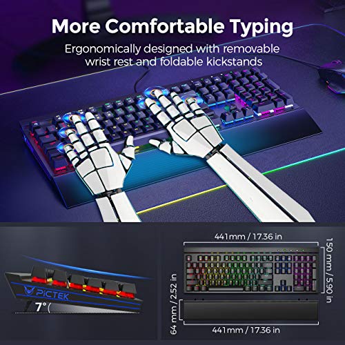 PICTEK Mechanical Gaming Keyboard [2019 Upgraded], Diverse Full-Spectrum Backlight Keyboard, 108 Keys Blue Switches/Detachable Wrist Rest Wired USB Keyboard, Computer Keyboard for PC Gamer - Thumbnail 3