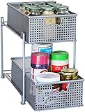 DecoBros 2 Tier Mesh Sliding Cabinet Basket Organizer Drawer,Silver (Kitchen)