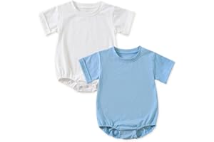 Jimonda Baby Bubble Romper Boy Girl Solid Color T-Shirt Outfits Short Sleeve Bodysuit Organic Cotton 2Pcs
