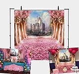 Daniu Cherry Blossoms Spring Photography Backdrop Fairytale Castle Children Photo Booth Backdground Castle Princess Theme Cake Table Decoration Banner Studio Props for Baby Prince Girl Birthday Party