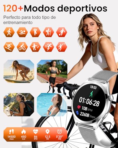 Fitonme Women's Smart Watch Calls, 1.27 Inch HD Curved Screen, SpO2 Sleep Heart Rate Monitor, 120+ Sports Modes, Waterproof IP68, Women's Smartwatch for Android iOS (Silver)