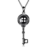 AXOMY Button Necklace for Women 925 Sterling Silver Black Button Key Pendant Necklace Cosplayer Jewelry Gift for Women