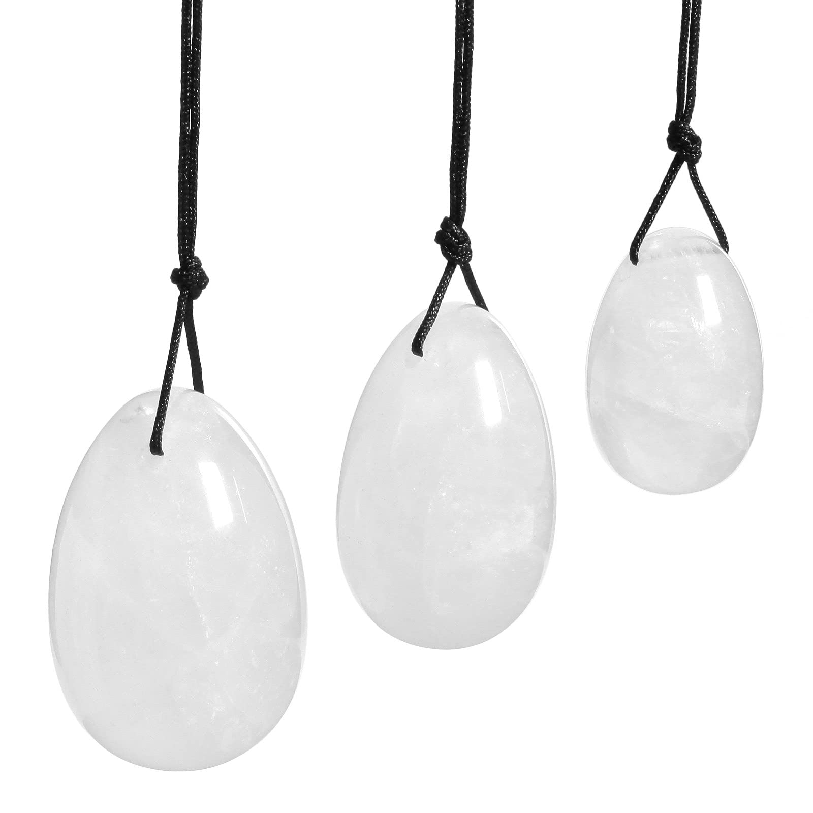 Nupuyai Rock Crystal Crystal Stone Yoni Eggs Set of 3, Drilled Massage Stone for Women Kegal Exercise Eggs Strengthen Pelvic Floor Muscles