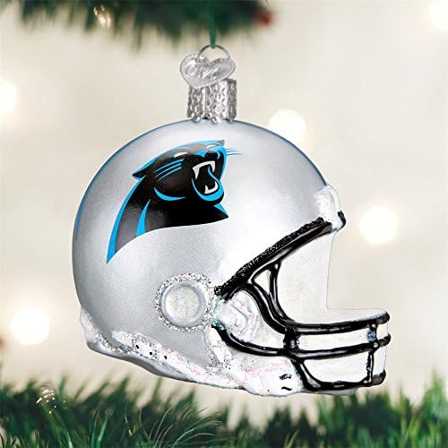OLD WORLD CHRISTMAS CAROLINA PANTHERS FOOTBALL HELMET BLOWN GLASS ORNAMENT 3.25"