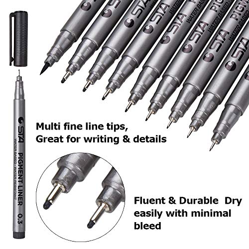 [9 Packs] Browill Fineliner Pens, Micro-line Writing Drawing Markers With Waterproof Archival Ink 9 Tips For Sketching, Anime, Artist Illustration, Signature, Office Documents, Scrapbooking Black - Thumbnail 3