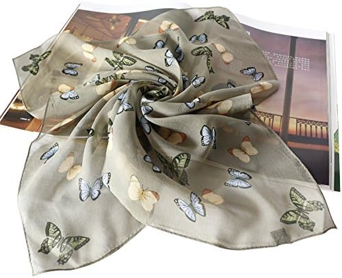 TAIHU SNOW 100% Silk Square Scarf 20" for Head Hair Wrap Butterfly , Green