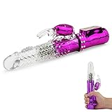 Pure Cell 8 Inch Waterproof Rabbit Vibe Rotating 360 Degrees Dual Stimulator Massager Multi Speed Electric Vibration Massager Wand Clitorial Stimulation Powerful Female Masturbate Toy G-spot for Women