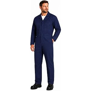 Kexcigo Navy Blue Coveralls for Men– Utility Work Jumpsuit | Cotton blend coveralls with front zipper, utility pockets, elast