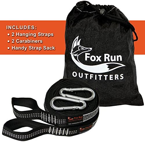 Hammock Straps (Set of 2) – Hang anywhere with NO KNOTS needed - Heavy Duty triple stitch NO STRETCH loop strap design – 2 FREE Carabiners - by Fox Run Outfitters