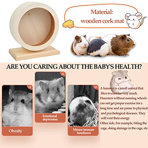 ATPWONZ Hamster Wheel, Wooden Silent Hamster Exercise Wheel Small