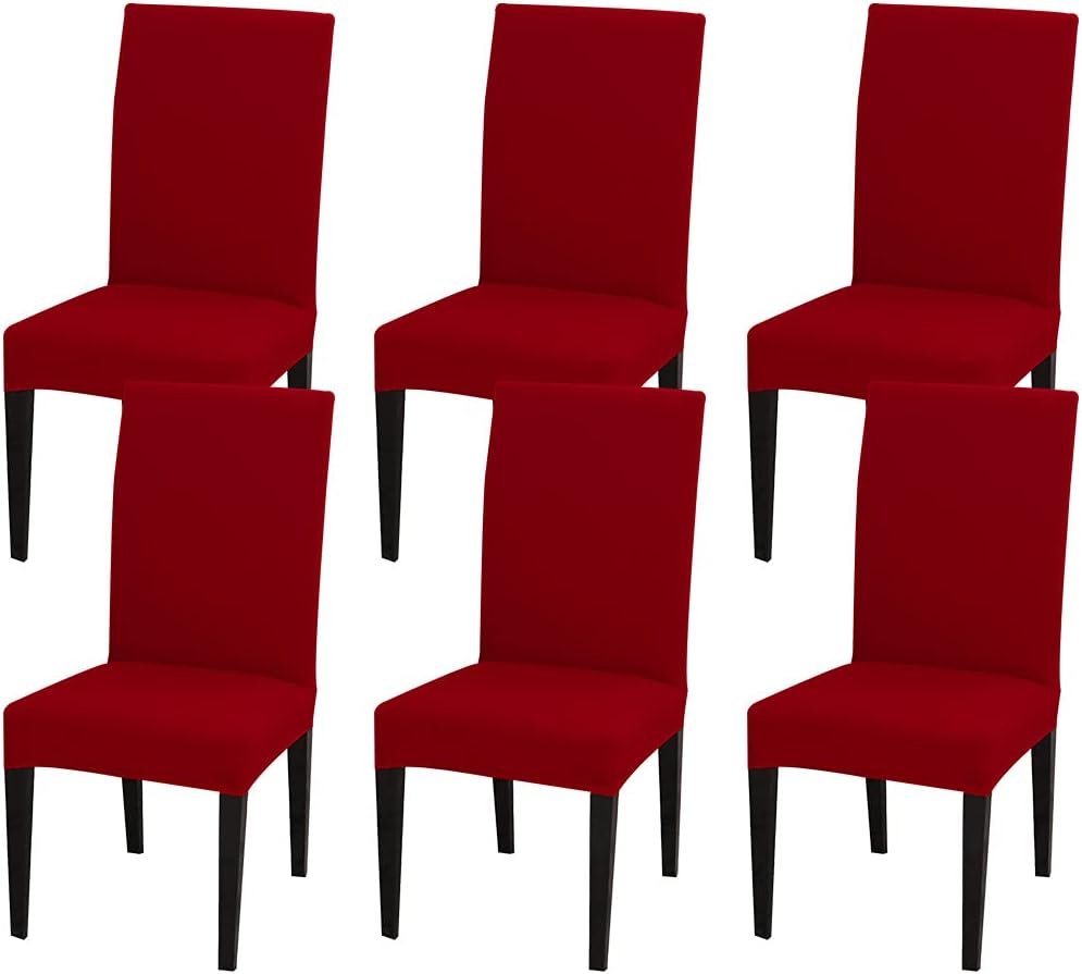 Slipcovers - JQinHome 6 Pcs Dining Chair Slipcover,High Stretch Removable Washable Chair Seat Protector Cover for Home Party Hotel Wedding Ceremony (Red)