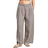 Amazhiyu Women's 100% Linen Plant-Dyed Summer Mid-Rise Wide Leg Pants with Pockets