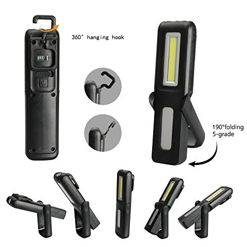 Three trees Lampada da lavoro portatile portatile wireless portatile LED COB con gancio appeso, rack magnetici, (black)