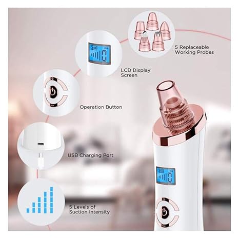 Amazon.com : Limpiador de Poros, Eliminador de Puntos Negros 5 Niveles de la Succión con USB Carga Portátil para Eliminación de Espinillas y Acné, ...