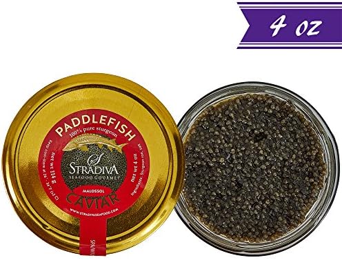Premium American Paddlefish Caviar, Polyodon Spathula, 4 oz / 114 gm Jar, Gourmet Spoonbill Caviar, Light-Salted, Farm Raised, OVERNIGHT SHIPPING