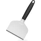 POTWIY Heavy Duty Griddle Scraper, 5.3" Wide, 1.5mm Thick Stainless Steel | Full Tang, Heat-Resistant Silicone Handle, Scraper Tool for Flat Top Grill &amp; Griddle Cleaning Accessories, Dishwasher Safe