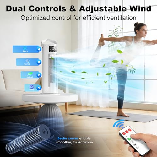 Portable Air Conditioner - 3 Speeds & Storm Mode & Mist Spray, Tower Cooling Fan with Timer, Evaporative Air Cooler 120° Oscillation for Home, Office, Bedroom - Portable AC Standing Fan