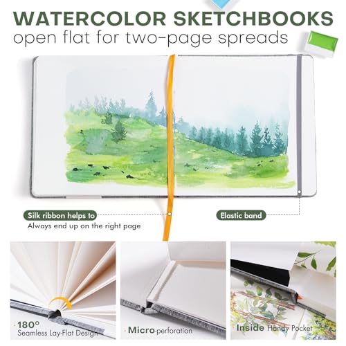 Fuumuui 30 Sheets Watercolour Journal 7.6 x 7.6 in/19.3 x 19.3cm, 100% Cotton Watercolour Paper 140LB/300GSM, Cold Pressed Travel Watercolor Sketchbook for Art Painting, Drawing, Mixed Media