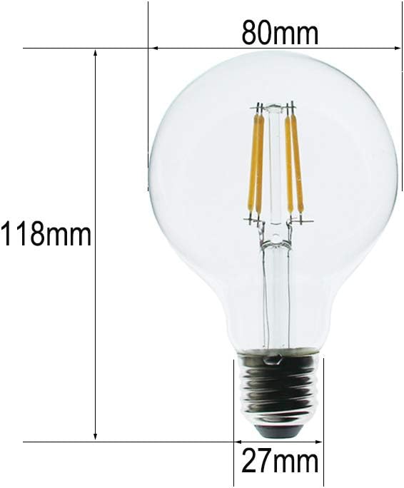 ZFQ 4W G80 (80mm) E27 LED Filament Glass Globe Warm White 2700K, 40 Watt Incandescent Bulb Equivalent - Image 5