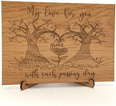 Woodsakes "My love for you grows with each passing day" 5" x7" Sustainable Solid Hardwood Anniversary Card &amp; FREE display stand