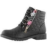 DailyShoes Women's Military Combat Boots Quilted Hiking Lace Up Buckle Ankle High Exclusive Credit Card Pocket