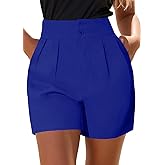 XinYangNi Women's Casual High Waisted Wide Leg Bermuda Shorts Summer Pleated Dressy Shorts with Pockets