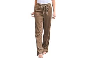 Handyulong Womens High Waisted Wide Leg Pants Casual Drawstring Elastic Trousers Comfy Straight Leg Long Pants with Pockets