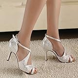 Minishion QJ6126 Womens Peep Toe High Heel Satin Floral Salsa Tango Ballroom Latin Ankle Wrap Dance Sandals