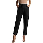 NIMIN Womens Work Dress Business Casual Pants High Waisted Office Trousers Straight Leg Ankle Slacks Pockets 2025 Summer Outfits Short Length Black Large