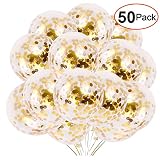 50pcs Gold Confetti Balloons, 12 Inch Latex Party Balloons with Golden Paper Confetti Dots for Wedding Engagement Party Decorations.
