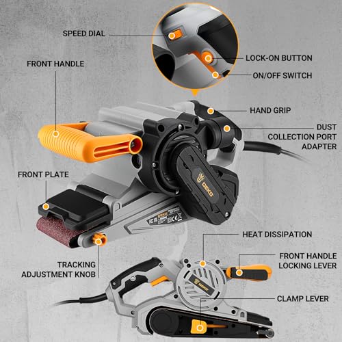 Belt Sander Corded: DEKOPRO 8.4A Belt Sander with Dust Bag & 2 Metal C Clamps, 1010W 3×21-Inch Power Belt Sanders with Variable-Speed Control for Woodworking
