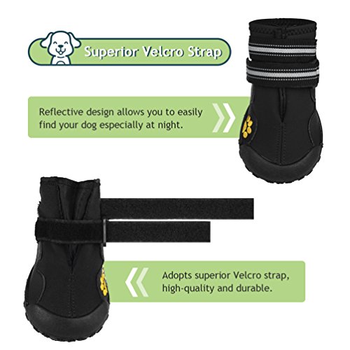 Petacc 4 Piece Dog Shoes Waterproof Dog Boots Anti-Slip Snow Boots Warm Paw Protector for Medium/Large Dogs Labrador Husky Shoes (4(2.5"x1.9"), Black) - Thumbnail 5