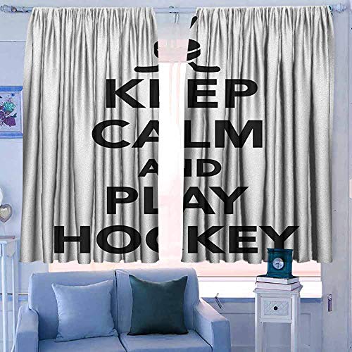 ParadiseDecor Hockey Nursery/Baby Care Curtains Keep Calm and Play Hockey Quote with Sticks in Black and White Competition Sports,Indo Treatment Panes,W72 x L84 Inch