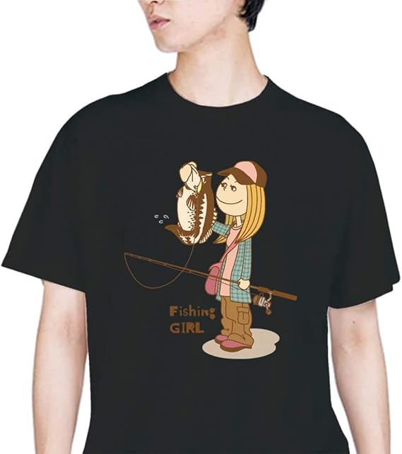 Amazon Anglerslife 釣り Tシャツ 半袖 釣りガール イラスト ブラックバス 5 6oz 綿100 ブラック 黒 Tシャツ カットソー 通販