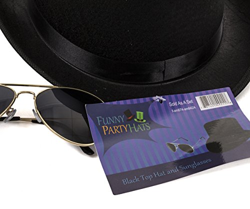 Black Guitar Player Costume Accessory Felt Top Hat-Aviator Sunglasses by Funny Party Hats