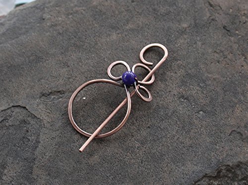 Simple Celtic Hair Clip with Blue Bead,Hair Pin Small Hair Slide Fork Stick,Copper Jewelry,Women Accessories - Thumbnail 4