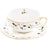 BigNoseDeer Gifts for Women Porcelain Tea cups and Saucers,Art Latte Cup, Cappuccino Cup,Cute Coffee Mug Set Bee Decor christmas Gifts(7oz)