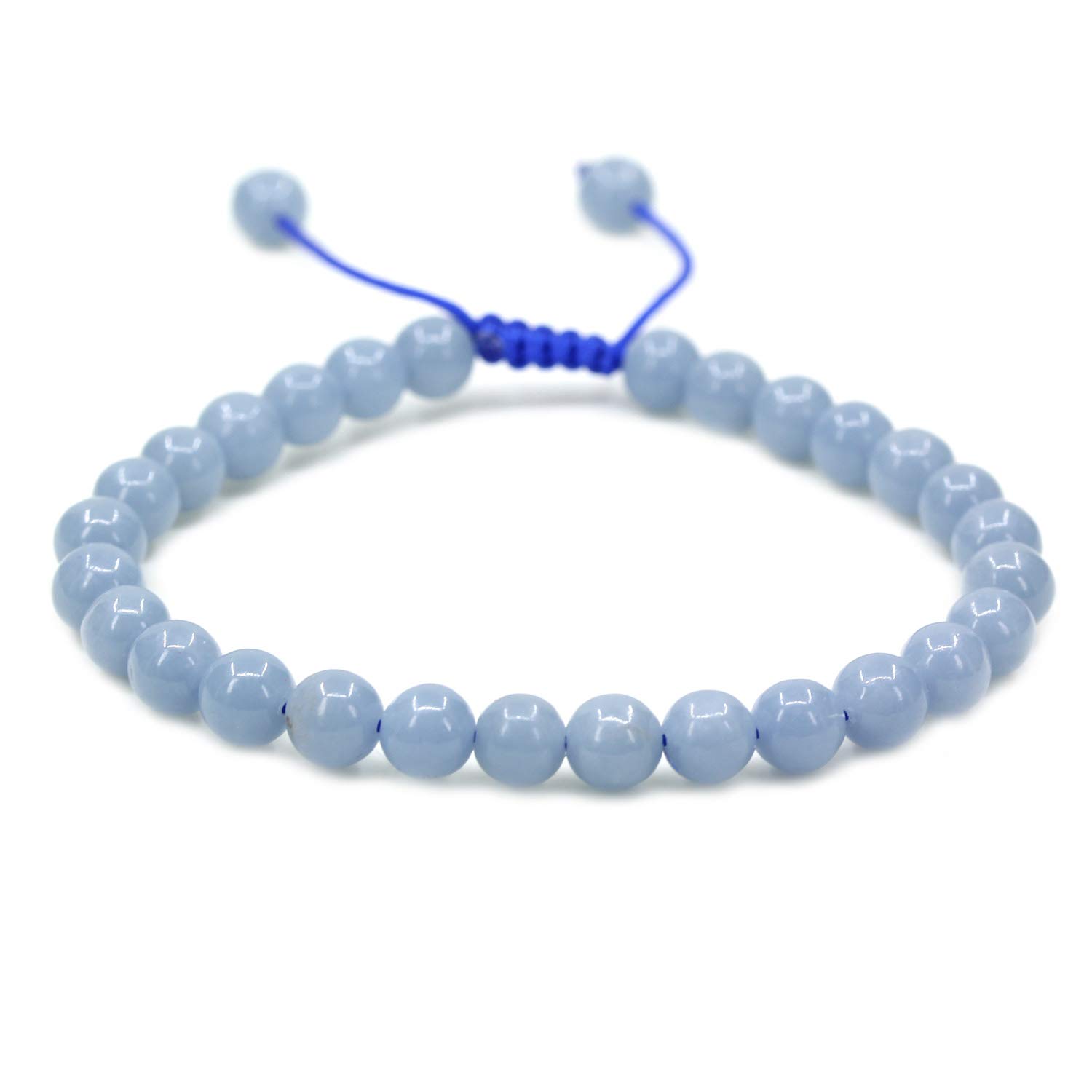 CHENYUE Natural Blue Angelite Gemstone 6mm Round Beads Adjustable Bracelet 7" Unisex