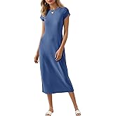 Wenrine Women's Short Sleeve T-Shirt Dress Summer Crew Neck Basic Solid Casual Long Midi Dresses
