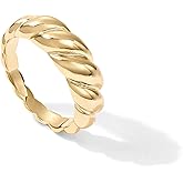 PAVOI 14K Gold Plated Croissant Dome Rings for Women - Trendy Twisted Braided Band - Chunky Signet Stackable Ring Stetement Jewelry
