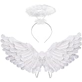 Antspirit Angel Costume Wings And Halo Angel Costume for Girls Kids Women Adult Halloween Christmas (White)
